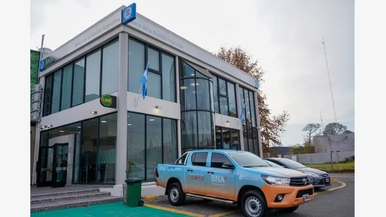 La nueva sucursal del Banco Nación que se puso en marcha este jueves en el Parque Industrial de Pilar. 