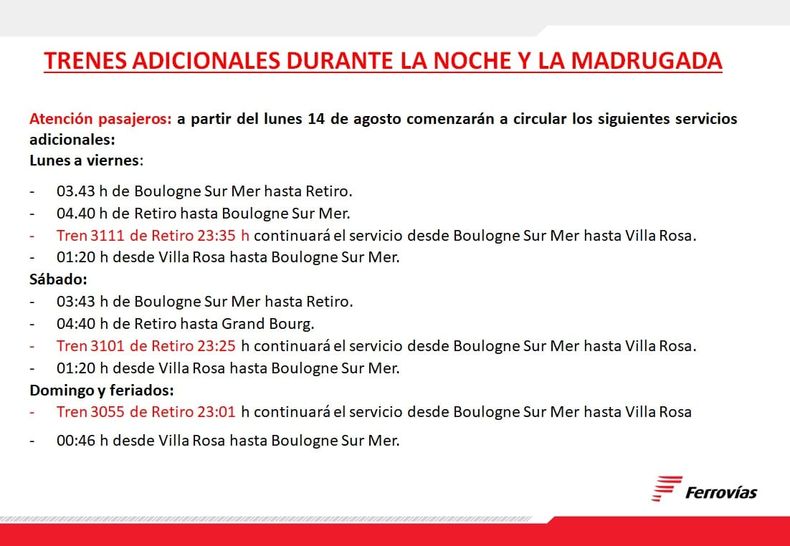 El cronograma difundido para el Belgrano Norte.