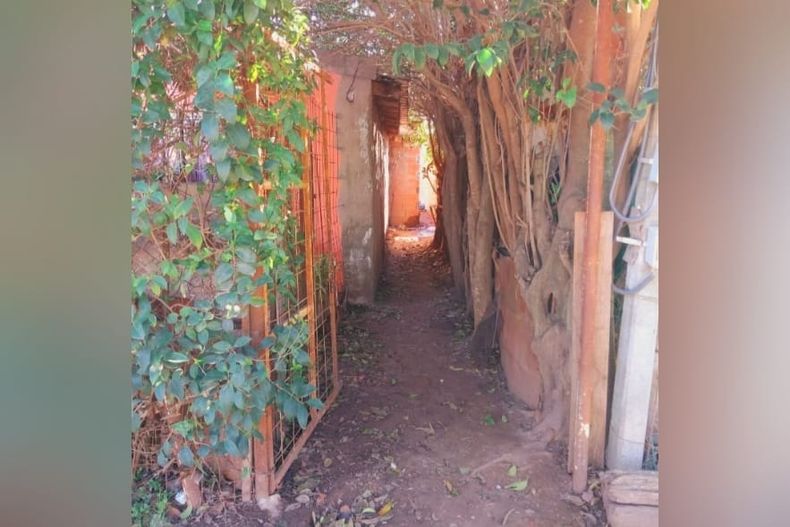 El pasillo que comunica la casa donde vivían la víctima con el patio donde hallaron su cuerpo.