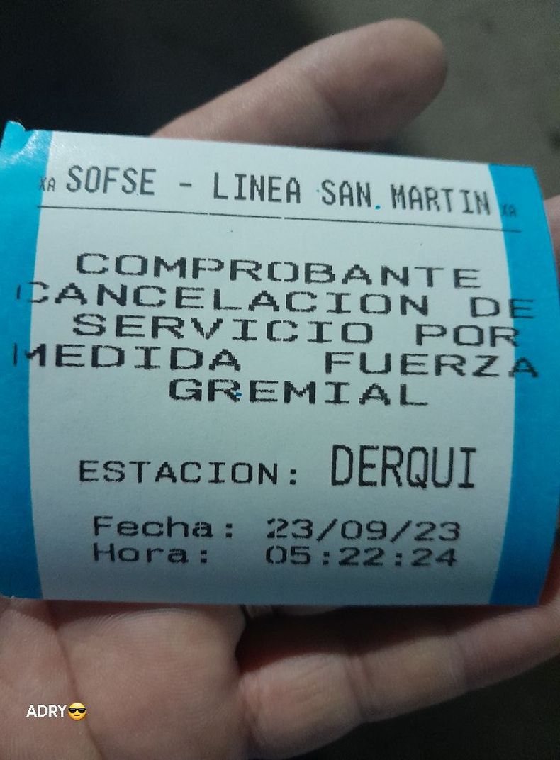 El comprobante que entregaban en el tren San Mart&iacute;n durante el paro.