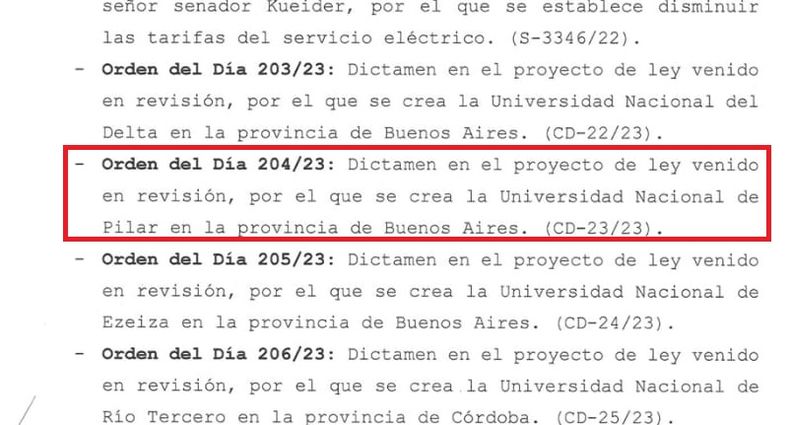 El proyecto figura 5&ordm; en el orden del d&iacute;a del Senado.