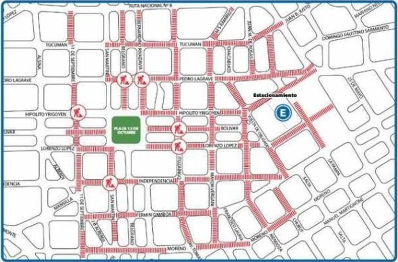 El mapa de los trabajos de bacheo en el centro.