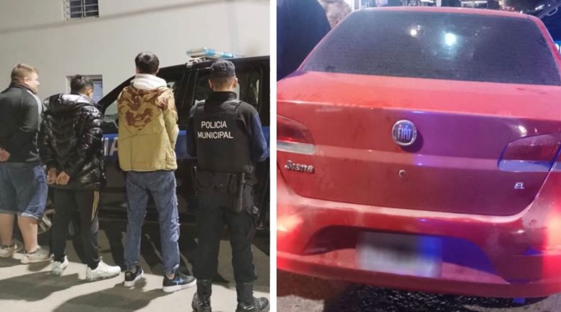 Los tres detenidos y el Fiat Siena en el que se desplazaban.