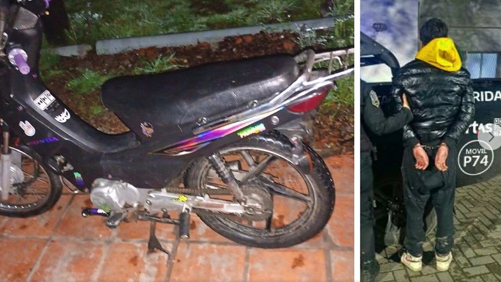 La moto robada en Del Viso y el joven acusado del hecho.