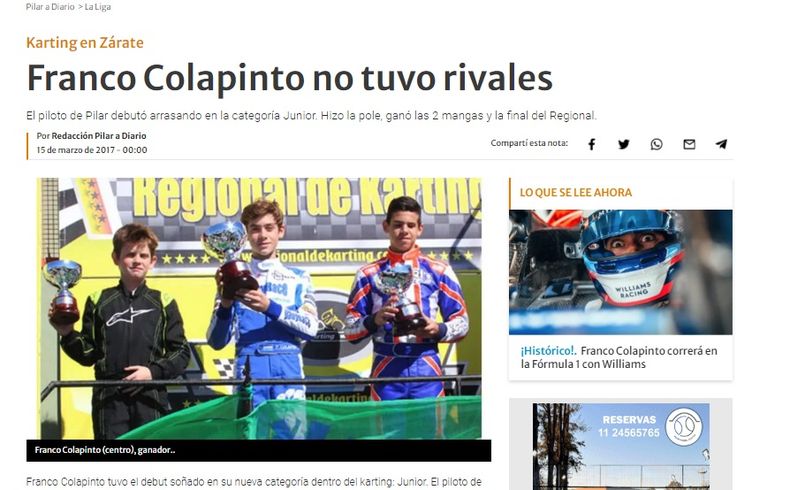 Franco Colapinto llegó a la Junior en 2017 y llegaban más triunfos.