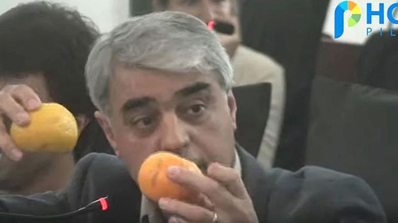 ESCENA. En la sesión, Liberé mostró dos mandarinas y un sándwich “freezado”..