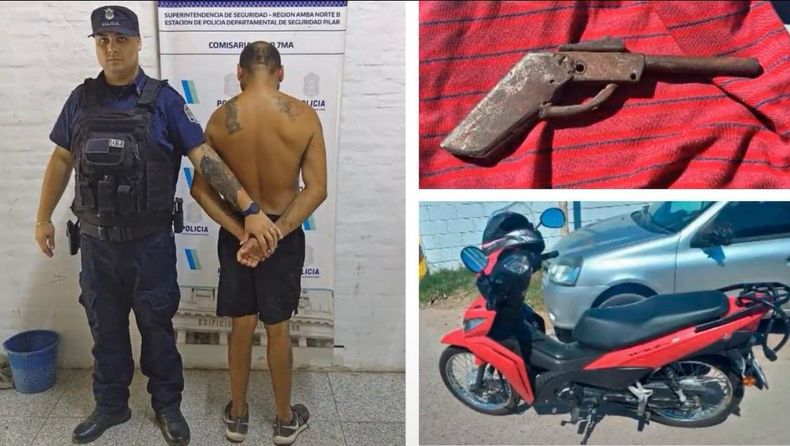 DETENIDO. Tiene 38 años. Le incautaron una réplica y la moto sustraída.