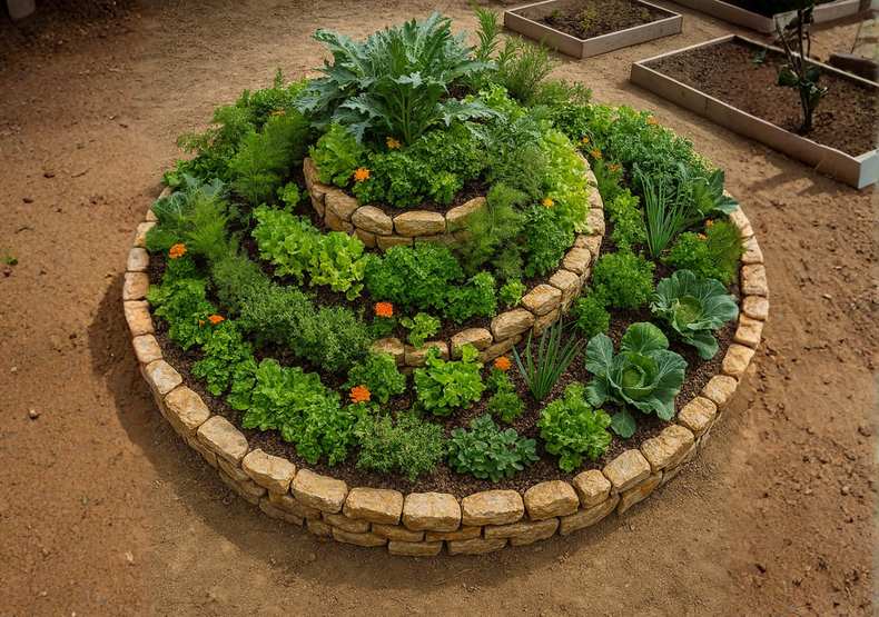 La Huerta en espiral es un diseño sustentable que aprovecha el espacio y el agua. (Meteored).