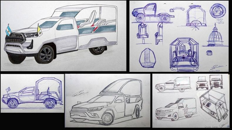 Los bocetos para el Papamóvil de Toyota. (Toyota Argentina).