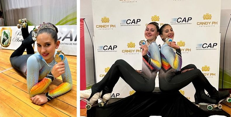MEDALLISTAS. Pilar Santana (oro), Luana Pérez (plata) y Ailén Santagata (oro) posan con sus logros en Neuquén.