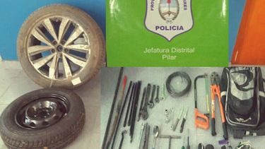 Las ruedas robadas y los elementos secuestrados a los delincuentes..
