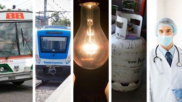 Colectivo $16,59 / Trenes $11,25 / Luz 26% / Gas 37% / Prepagas 5%.