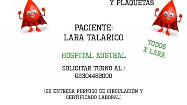 Piden donaciones de sangre para una beba