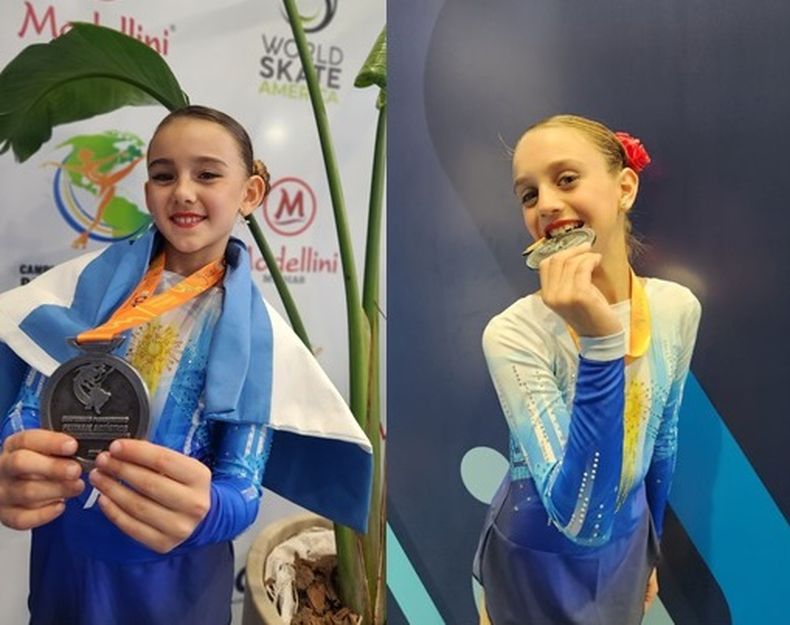 PODIOS. Amanda Carluccio y Clara Lettieri posan con sus medallas de plata panamericanas.