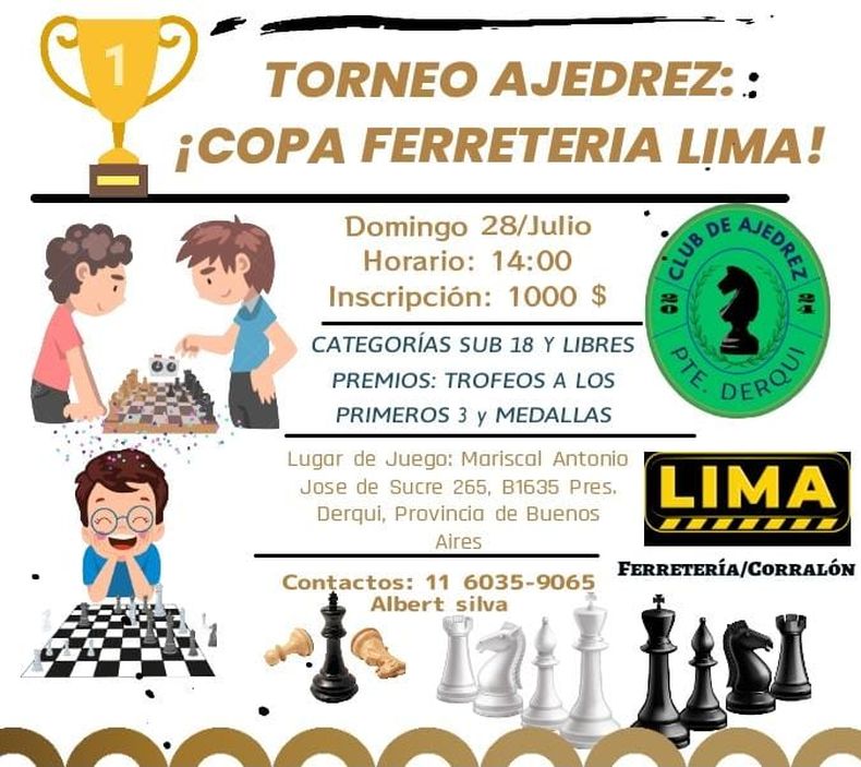 El afiche del 1° Abierto de Ajedrez de Presidente Derqui.