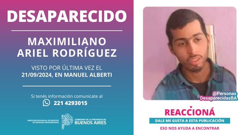APARECIÓ. La Provincia había lanzado el pedido de colaboración para dar con el joven de Manuel Alberti.&nbsp;