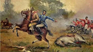 PINTURA. Recrea el acto heroico de Lorenzo López cargando en su caballo a Pueyrredón.