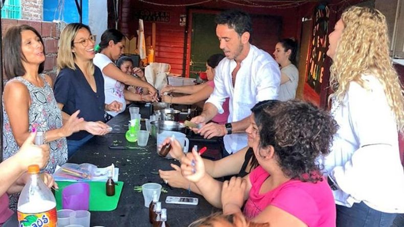 EN LAGOMARSINO. Neuspiller, Cáceres y Leguizamón compartieron actividad..