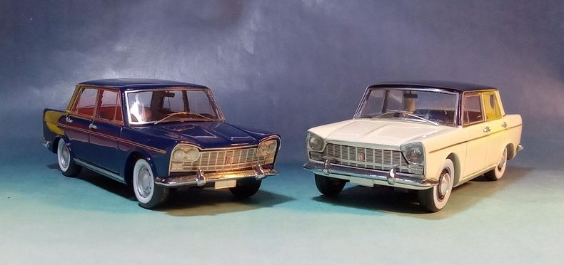 Fiat 2300 y Fiat 1800 en escala 1/43, dos de las obras de Pablo Leonardi.&nbsp;