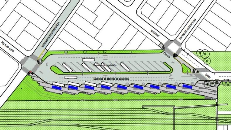 El plano del sector nuevo que comenzó a construirse en el descampado de la estación..