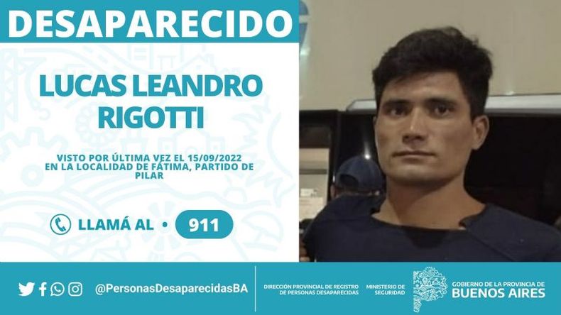 PERDIDO. Lucas Rigotti tiene 30 años y lleva dos semanas perdido. .
