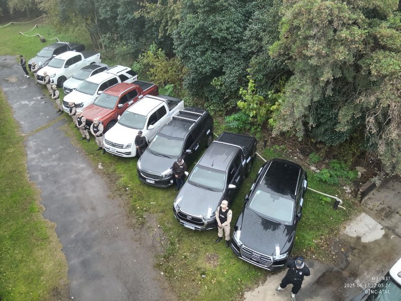 Los veh&iacute;culos incautados por Prefectura en la agencia del kil&oacute;metro 39,500 de Panamericana.&nbsp;