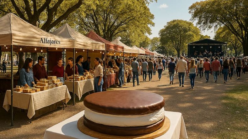 Uno de los momentos más esperados es el corte del alfajor gigante. (Canal 26).