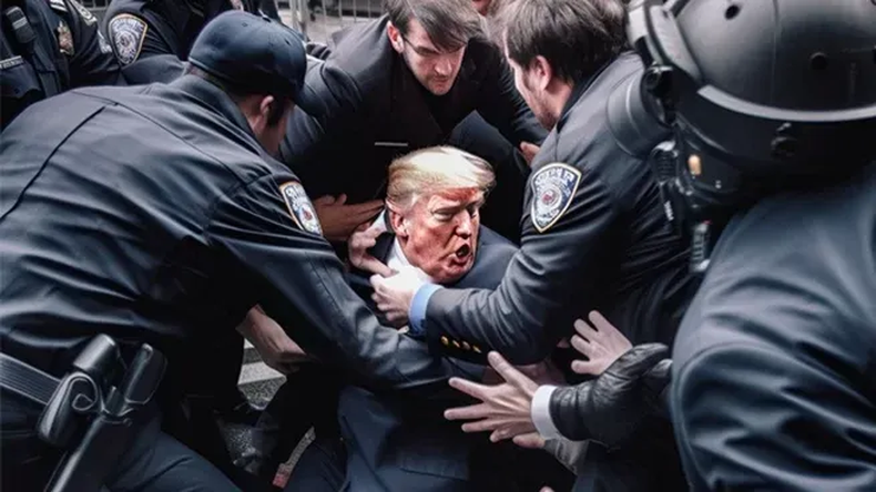 La imagen generada por inteligencia artificial simulaba el arresto del magnate y expresidente estadounidense Donald Trump.