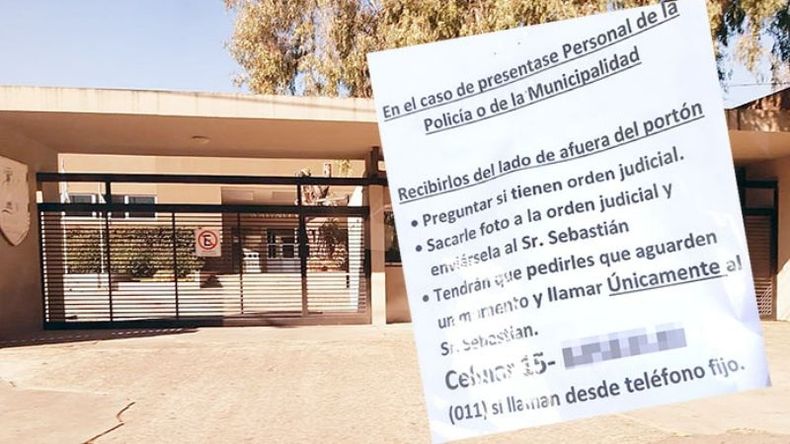 CONTROVERSIA. Desde el colegio admiten que se realiza actividad física. Un cartel da instrucciones en caso de inspecciones..