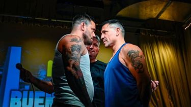 FRENTE A FRENTE. Nicolás Ryske y Sergio Martínez, en la presentación del combate del 11 de abril, en el barrio de Palermo. FRENTE A FRENTE. Nicolás Ryske y Sergio Martínez, en la presentación del combate del 11 de abril, en el barrio de Palermo.