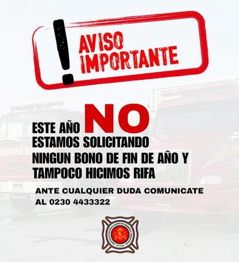El mensaje de alerta de los Bomberos Voluntarios de Pilar. El mensaje de alerta de los Bomberos Voluntarios de Pilar.