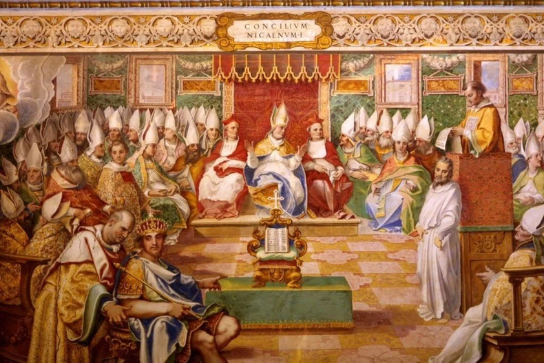 Pintura al fresco del Concilio de Nicea. (Wiki Commons)..webp