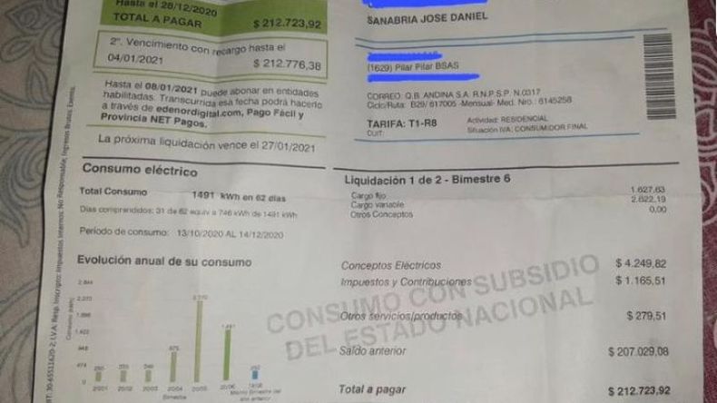 Las facturas, en algunos casos, superan los 200.000 pesos. .