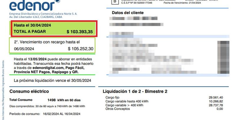 IMPAGABLE. Una factura de 103 mil pesos en una casa de familia.