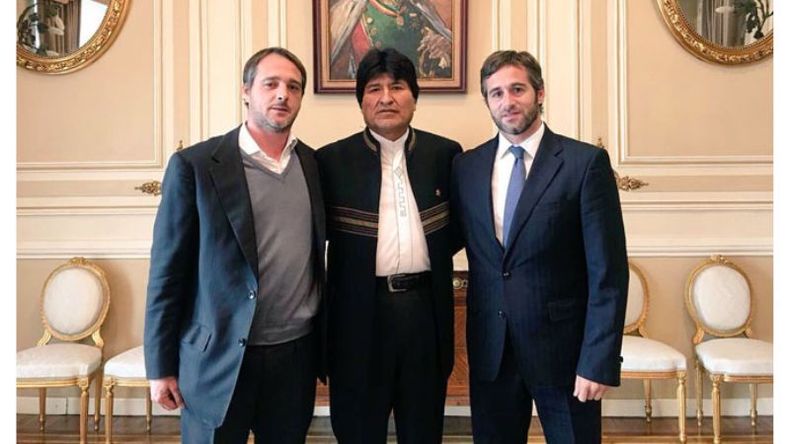 PATRIA GRANDE. Laurent y Achával, en su visita a Evo Morales. .