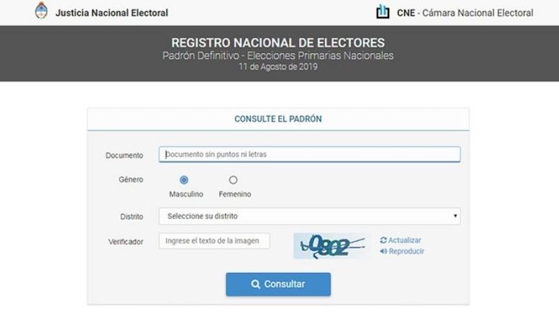 POR INTERNET. Para saber dónde votar hay que ingresar a www.padron.gob.ar..