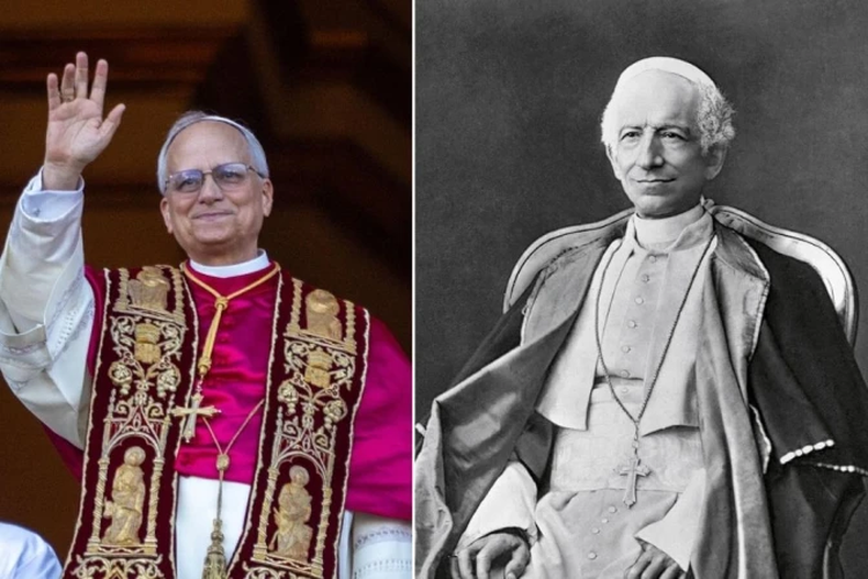 El Papa León XIV y el Papa León XIII. (EWTN).webp