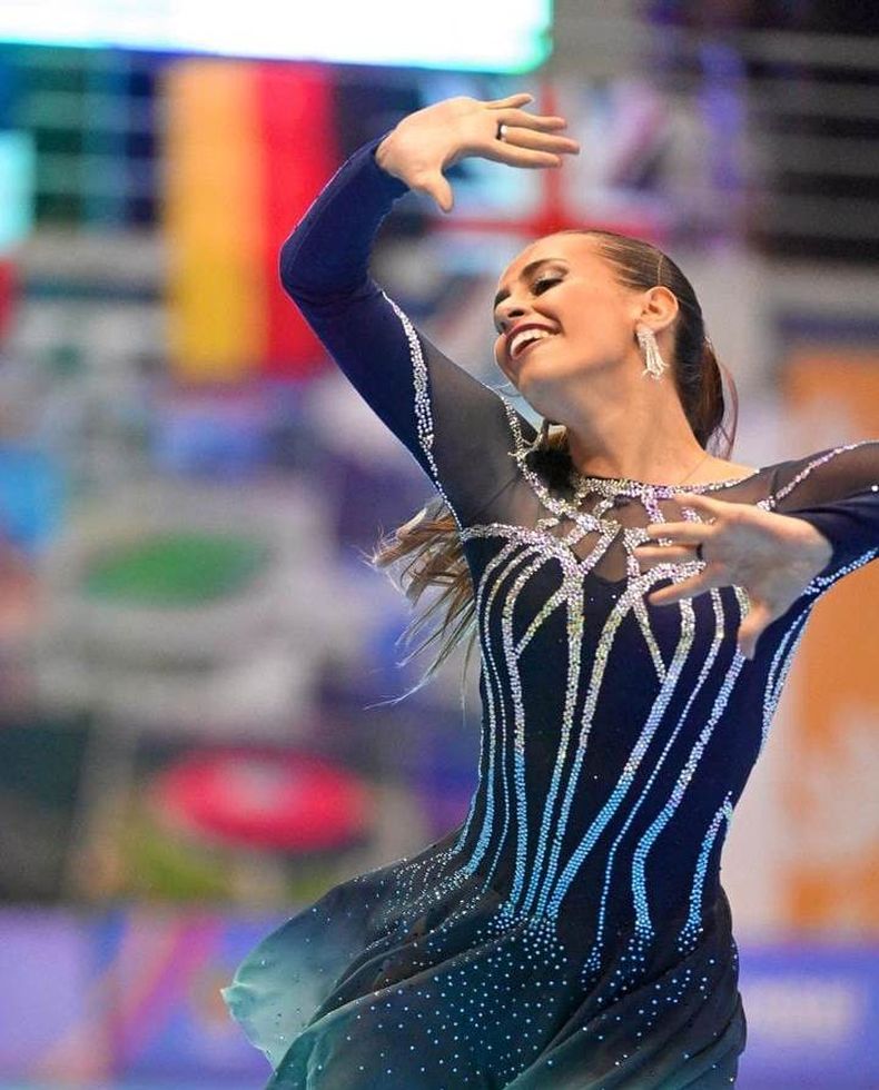 EN ACCIÓN. Carolina Lantaño realizando una de sus coreos durante el mundial.&nbsp;