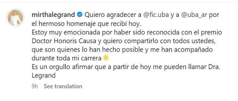 Mirtha agradeció en las redes. (Captura de pantalla)..png