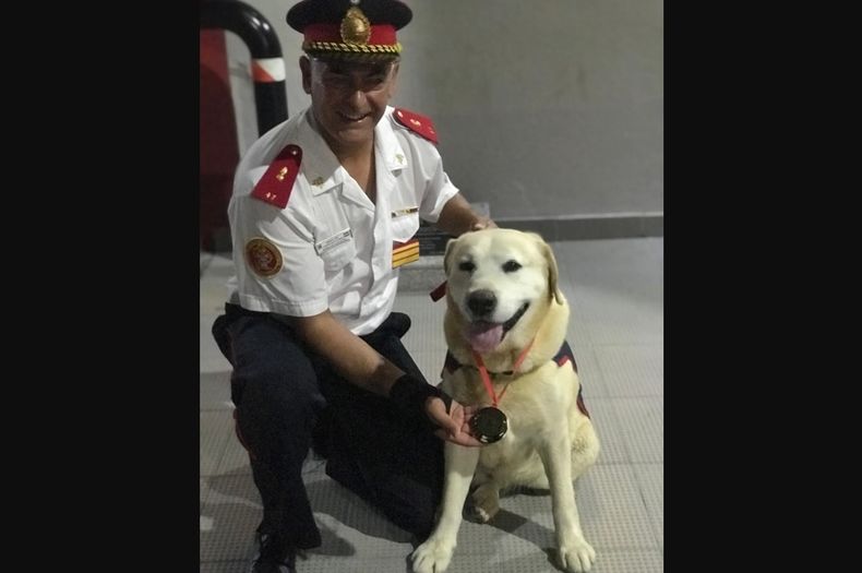 DUPLA. Ringo con su dueño, el Ayudante Mayor Leonardo Silva.