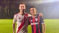 Millonarios en Pilar: Franco Mastantuono y Diablito Echeverry. Millonarios en Pilar: Franco Mastantuono y Diablito Echeverry.