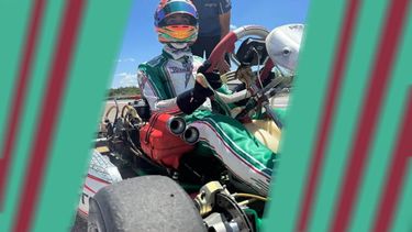 Franco Colapinto sentado en el karting antes de comenzar a girar en Zárate.