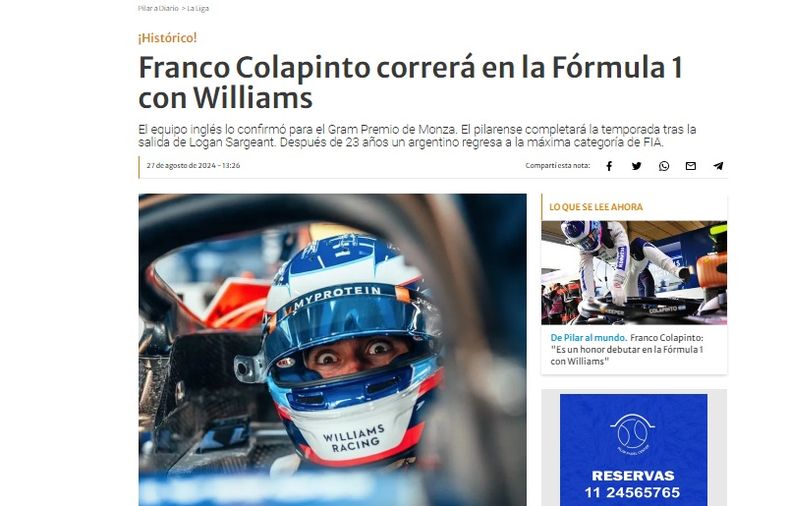 La noticia soñada que parecía increíble: Franco Colapinto a la Fórmula 1.