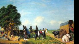 “Un alto en el campo”. Óleo de Pueyrredón que ilustra los viajes en el campo..