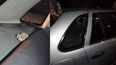 La piedra rompi uno de los vidrios y qued dentro del auto