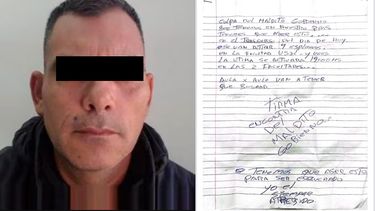 Salomón tiene 45 años y fue detenido en su casa de Zárate. A la derecha, la nota que en julio había dejado en el baño de la USAL.&nbsp;