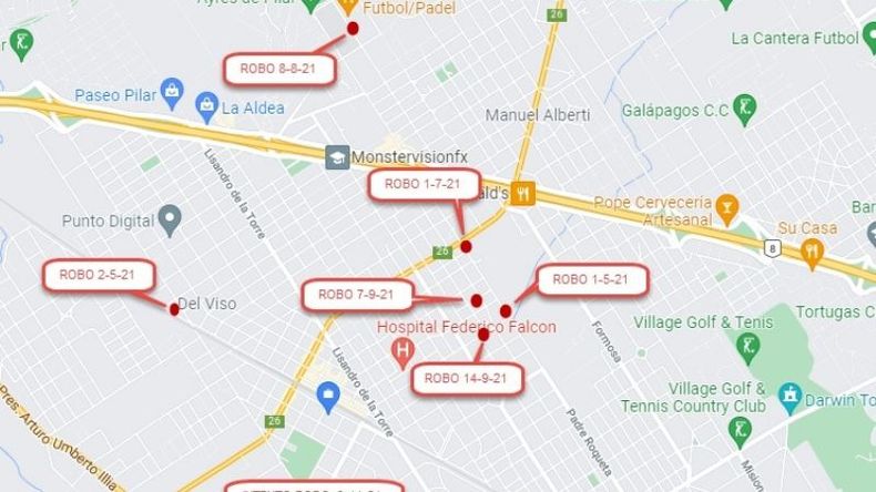 MAPA DEL DELITO. Demarca las zonas donde TelViso sufrió los robos..