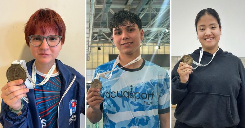 MEDALLAS DE ORO. Luana García López (Ajedrez), Ignacio López Salomón (Natación) y Melina Escudero (Natación PCD) se consagraron campeones provinciales en Mar del Plata.