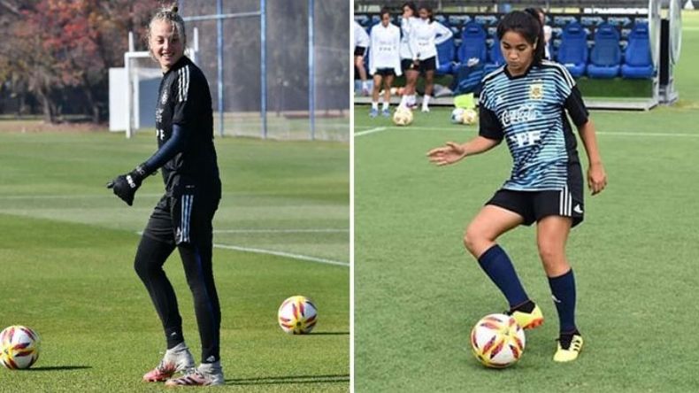 EN EZEIZA. Joaquina Palma y Belén Ludueña trabajan con la Preselección Sub 20..