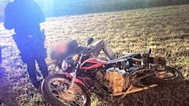 HERIDO. Tras derrapar sobre el asfalto, conductor y moto terminaron en el parquizado. .